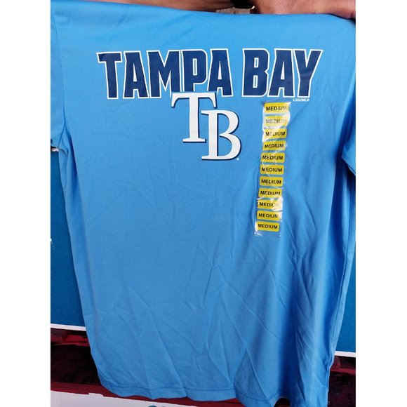 Majestic MLB Tampa Bay Rays Men's Light Blue Evolution Cool Base T-Shirt - Picture 3 of 4